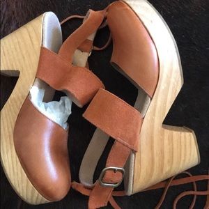 Free people cognac leather Belmont clogs